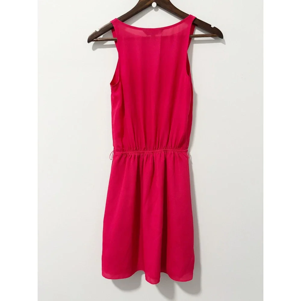 Express Ruffle Neck Dress Womens XS Pink Sleeveless Elastic Waist Pockets